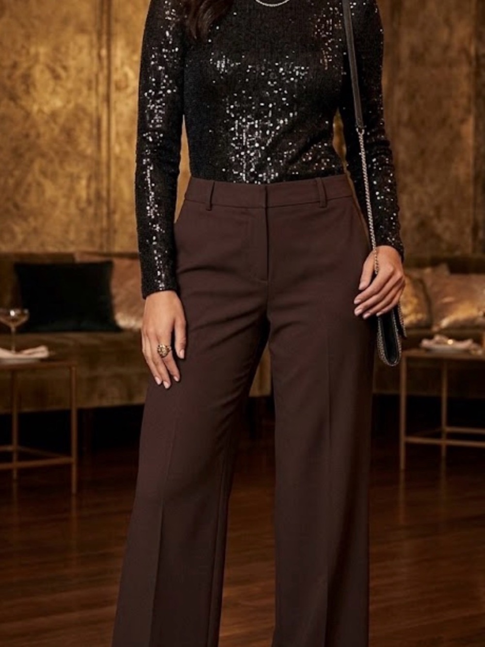 Ralph Lauren Wide-Leg Dress Pants in Dark Brown